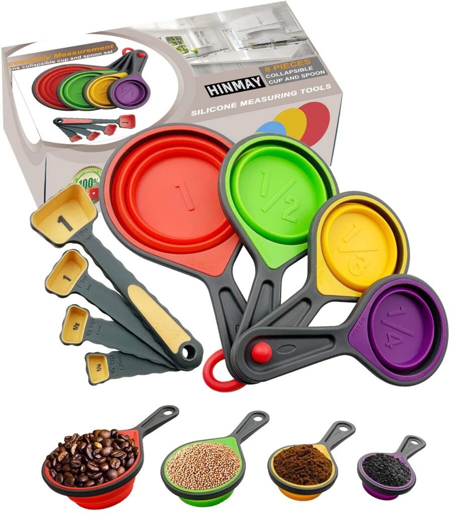 Gifts for foodies and cooks HINMAY Silicone Collapsible Measuring Cup and Spoon Set, Set of 8